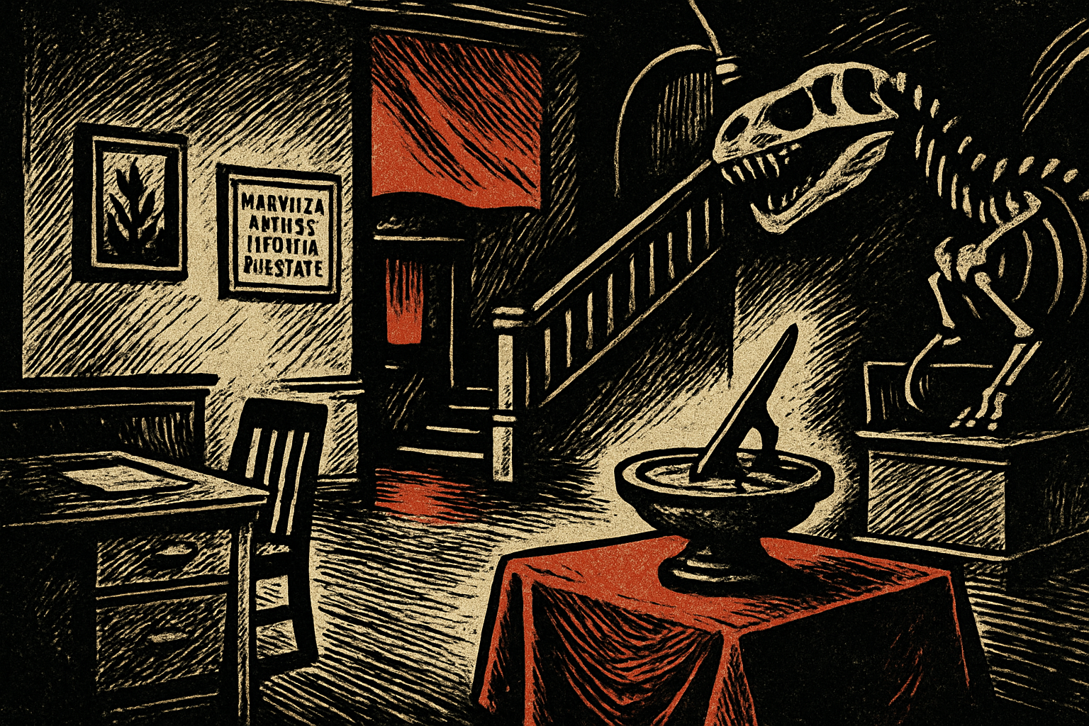 Illustrated scene for the case “The Stolen Sundial”