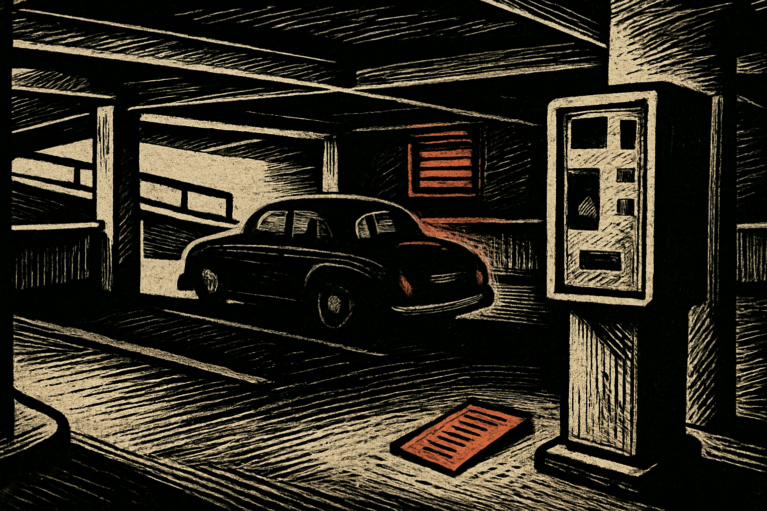 Illustrated scene for the case “The Car Park Notice”